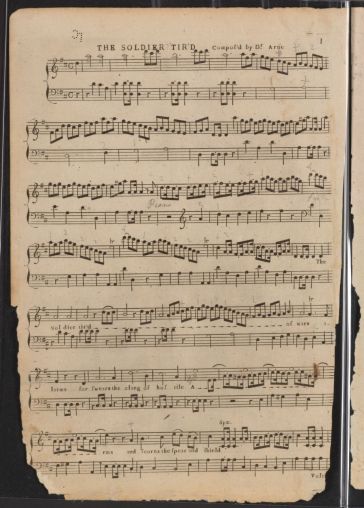 Cheap print. Arne, T. A. (1789) Artaxerxes Soldier tir'd ; arranged. [monographic. None, ?] [Notated Music] Retrieved from the Library of Congress, https://www.loc.gov/item/2014565289/.